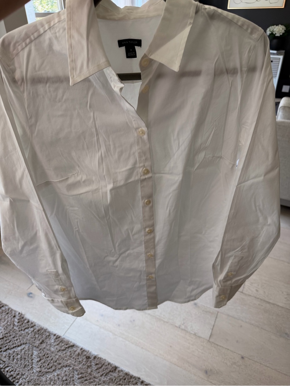 Ann Taylor Ivory Button-Front Long Sleeve Shirt